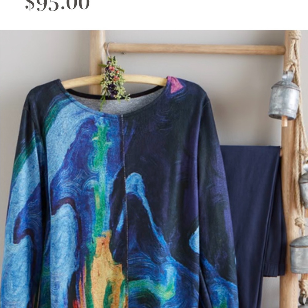 Beautiful Abstract-Print Blue Long Sleeve Tunic Top - Picture 2 of 7